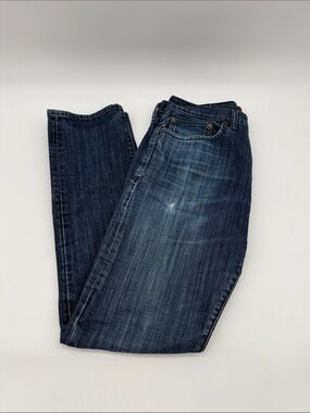 Lucky Brand 121 Heritage Slim Jeans 30x32 Dark Wash Distressed Lucky You Button